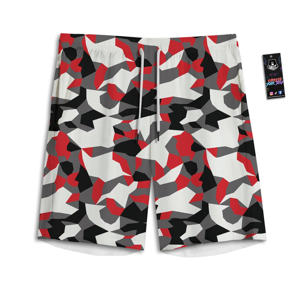 Digital Camo Grey And Red Print Pattern Men's Athletic Shorts