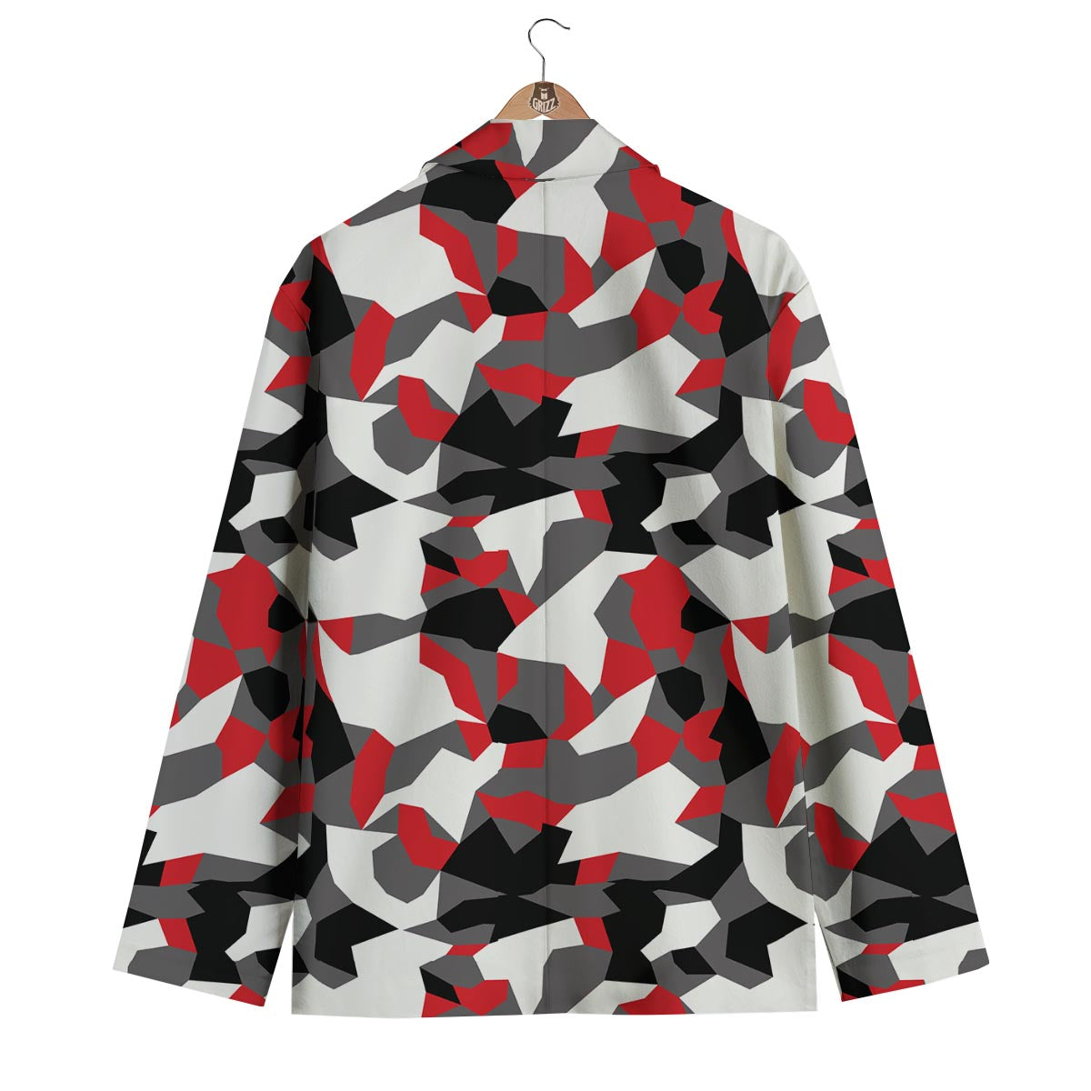 Digital Camo Grey And Red Print Pattern Men's Blazer-grizzshop