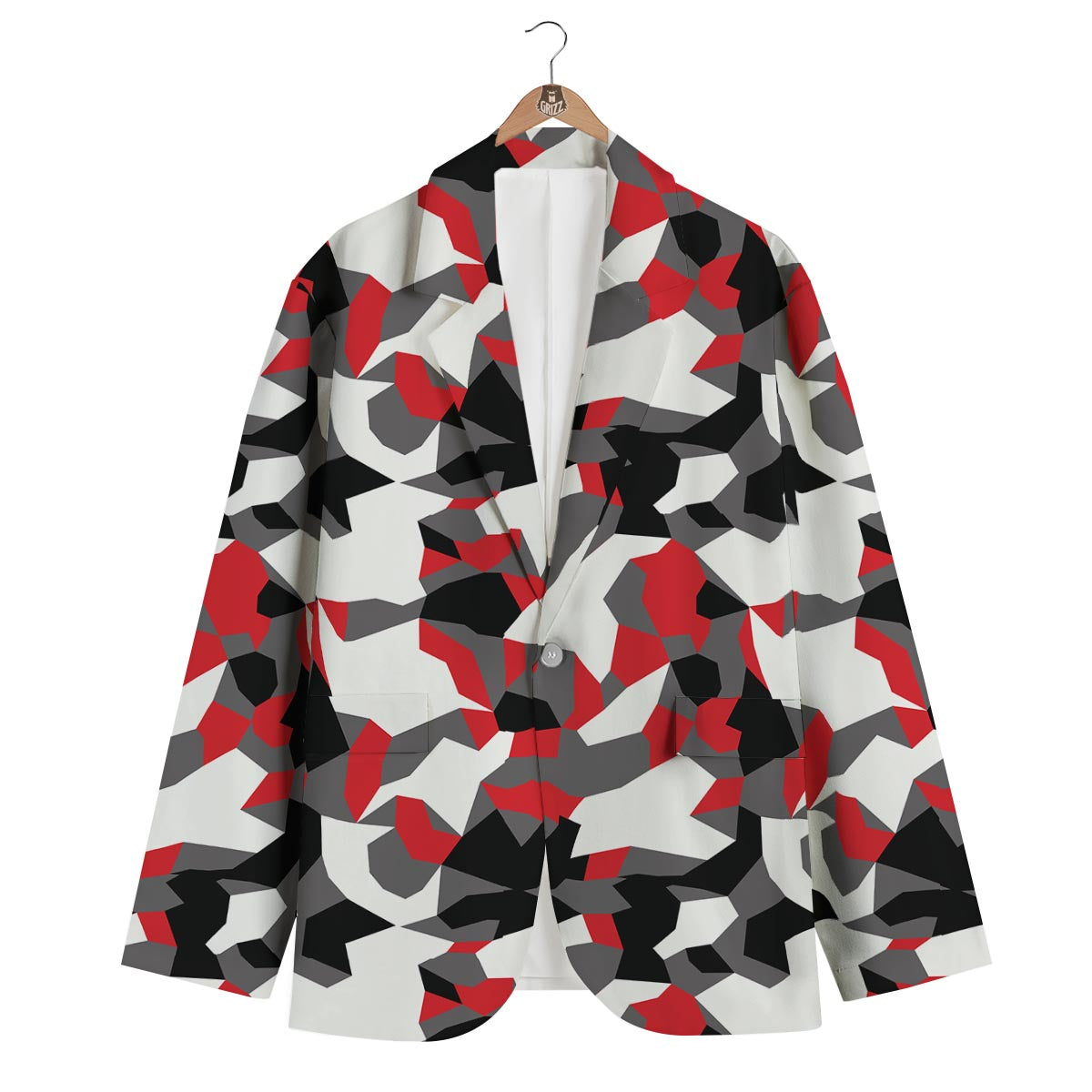 Digital Camo Grey And Red Print Pattern Men's Blazer-grizzshop
