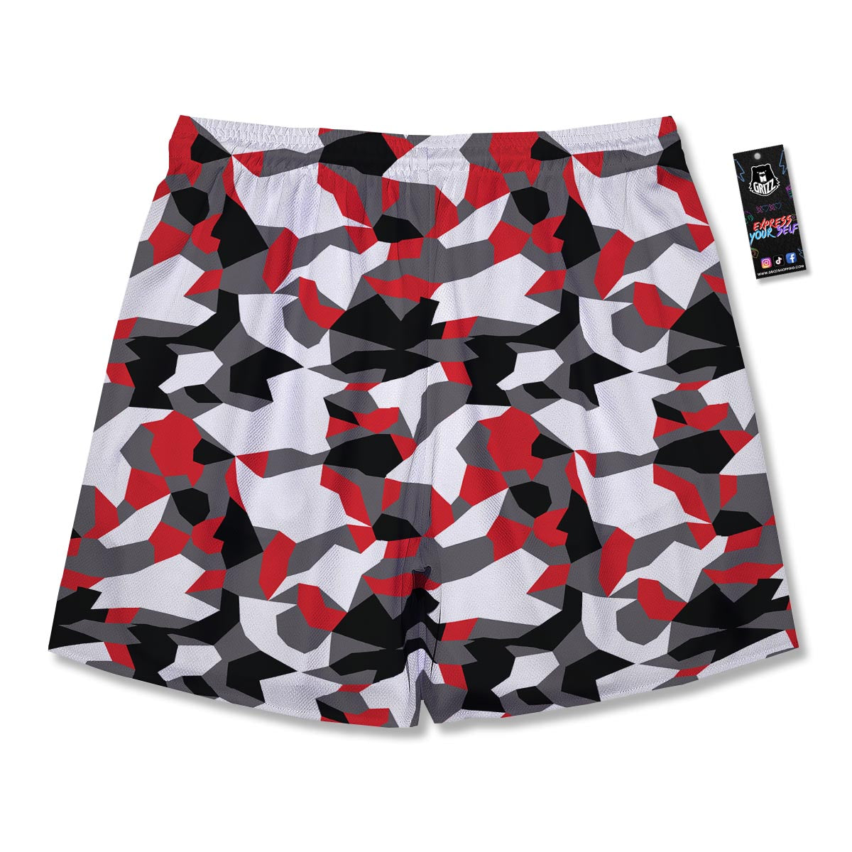 Digital Camo Grey And Red Print Pattern Men's Running Shorts-grizzshop