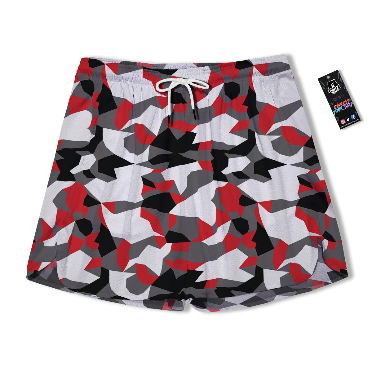 Digital Camo Grey And Red Print Pattern Men's Running Shorts-grizzshop
