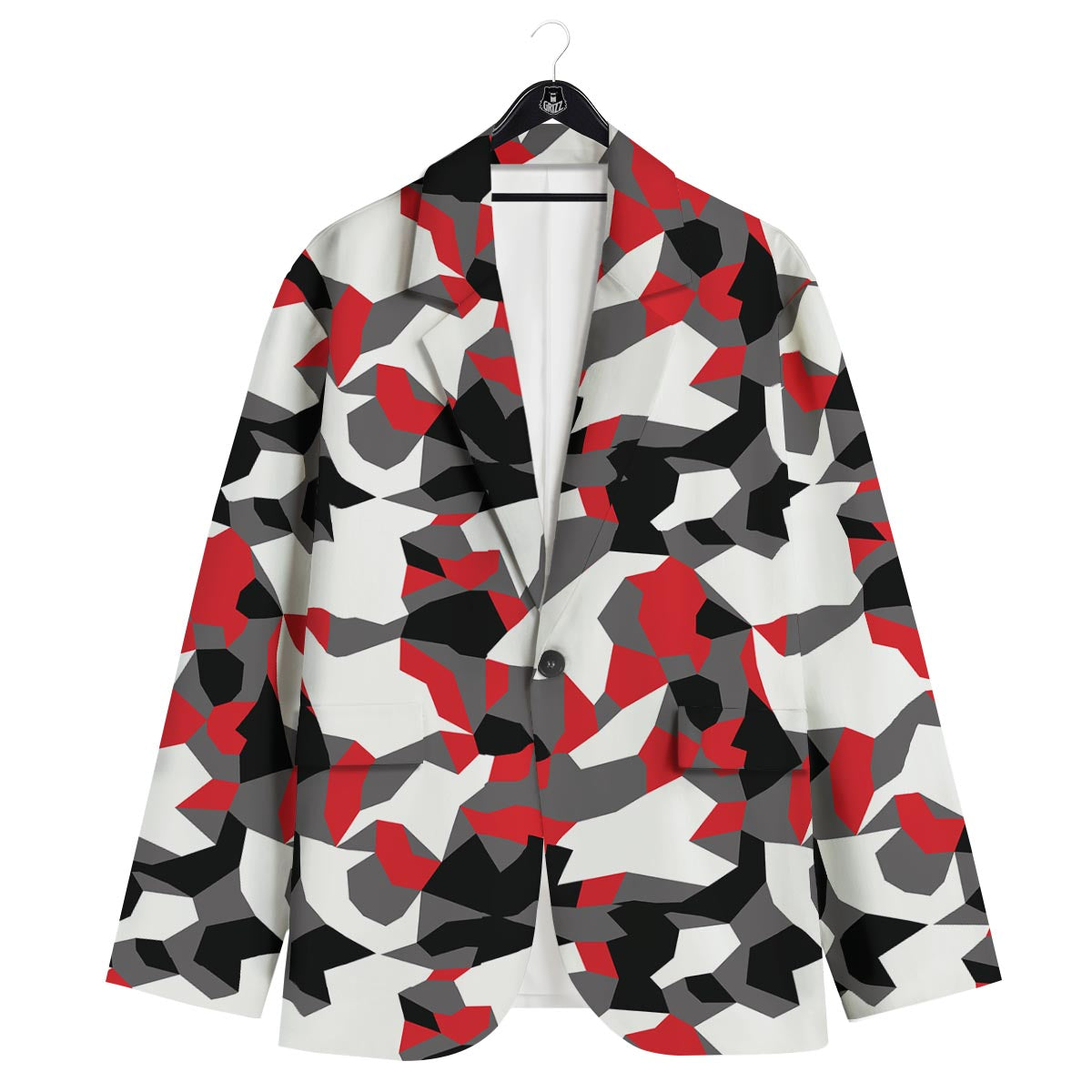 Digital Camo Grey And Red Print Pattern Men's Sport Coat-grizzshop