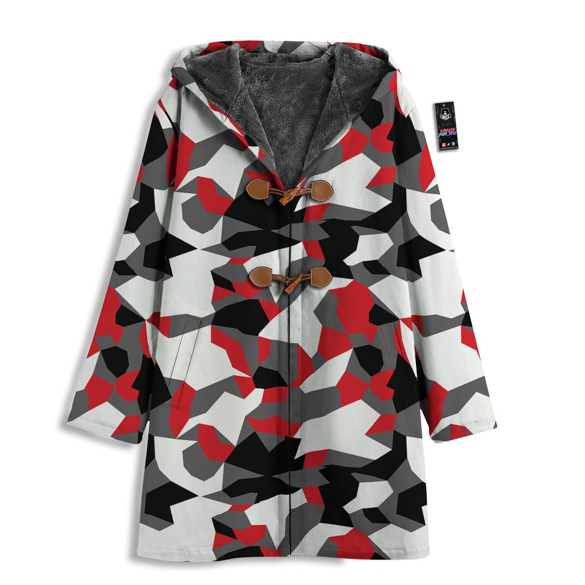 Digital Camo Grey And Red Print Pattern Men's Windbreaker Jacket-grizzshop