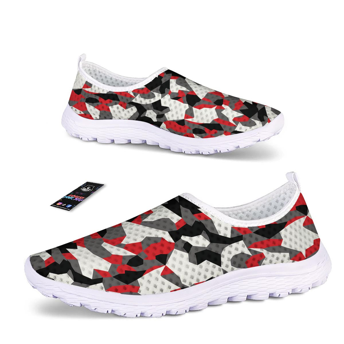 Digital Camo Grey And Red Print Pattern Nurse Shoes-grizzshop