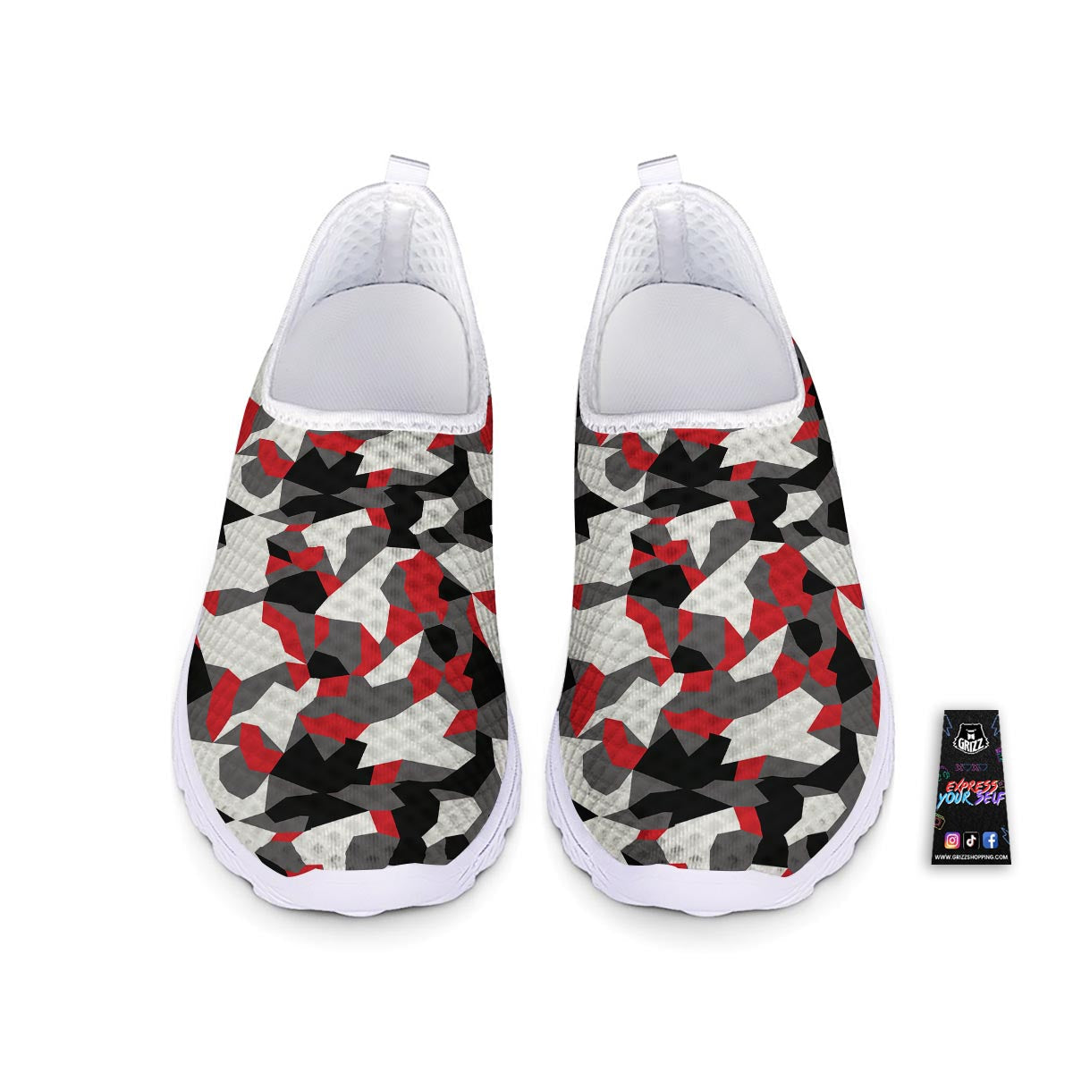 Digital Camo Grey And Red Print Pattern Nurse Shoes-grizzshop