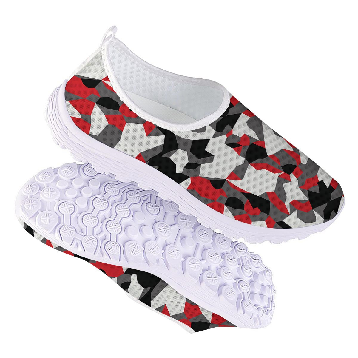 Digital Camo Grey And Red Print Pattern Nurse Shoes-grizzshop