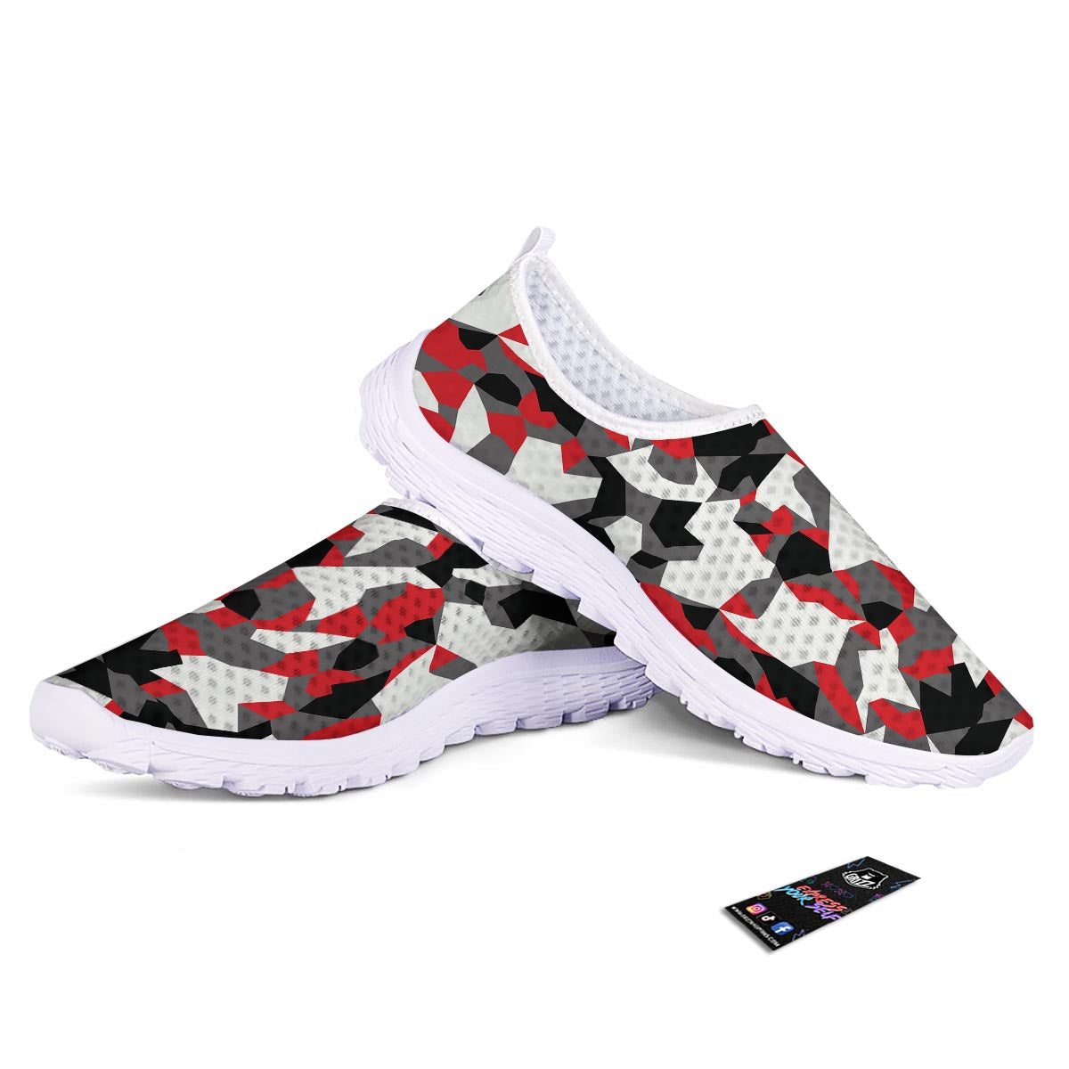 Digital Camo Grey And Red Print Pattern Nurse Shoes-grizzshop