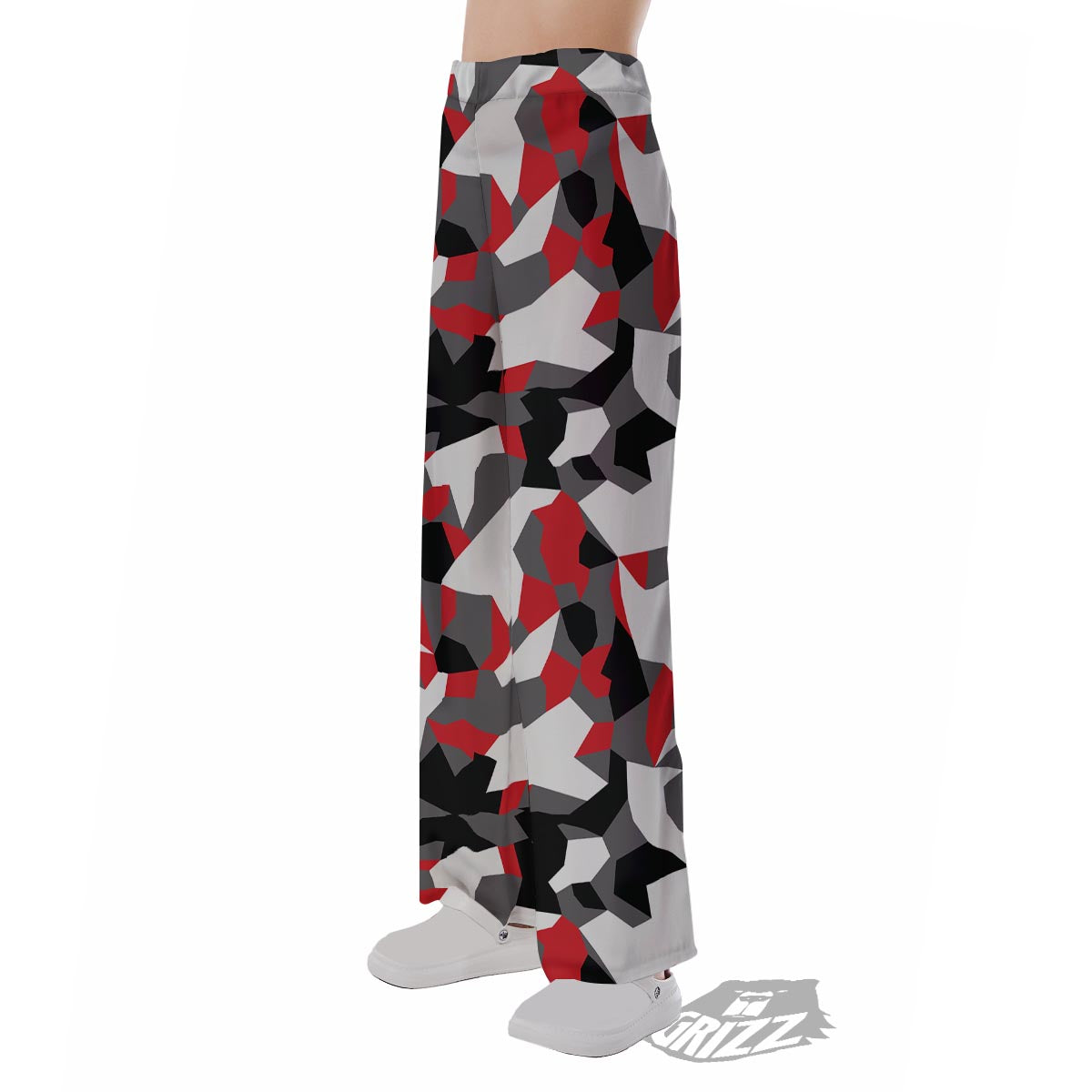 Digital Camo Grey And Red Print Pattern Pajama Pants-grizzshop