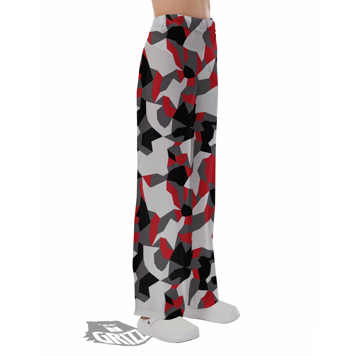 Digital Camo Grey And Red Print Pattern Pajama Pants-grizzshop