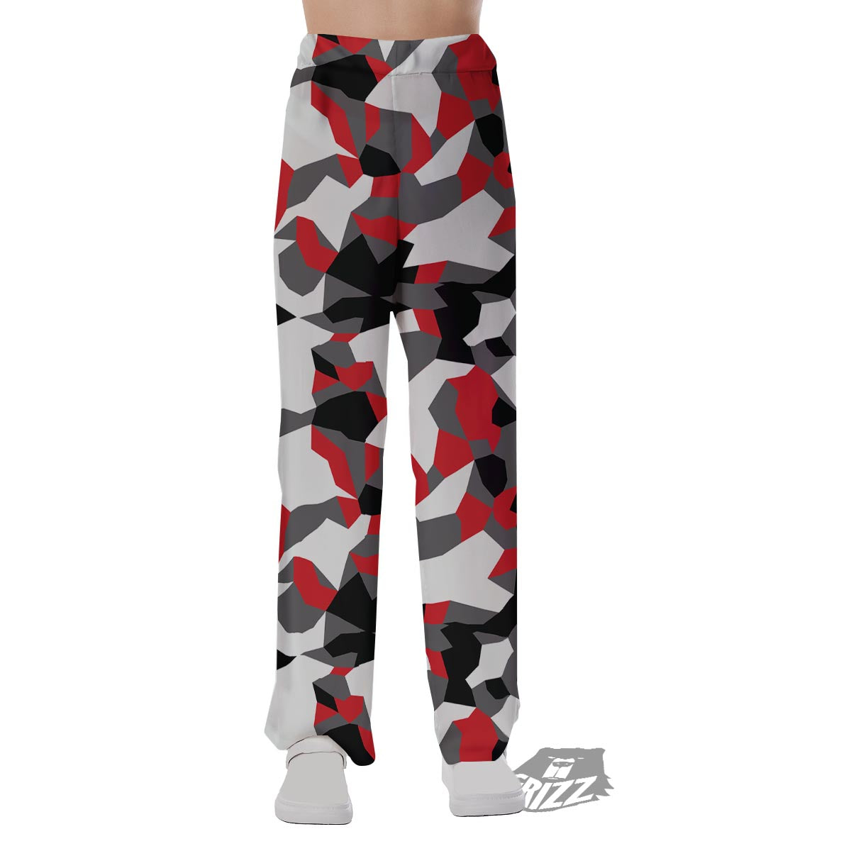 Digital Camo Grey And Red Print Pattern Pajama Pants-grizzshop
