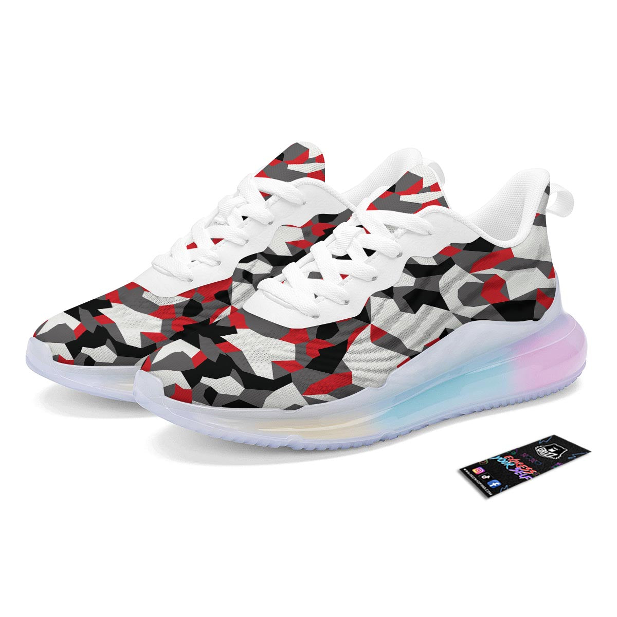 Digital Camo Grey And Red Print Pattern Running Sneakers-grizzshop