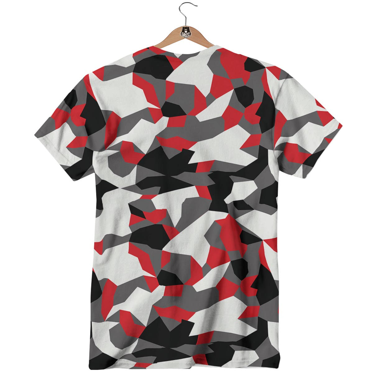 Digital Camo Grey And Red Print Pattern T-Shirt-grizzshop