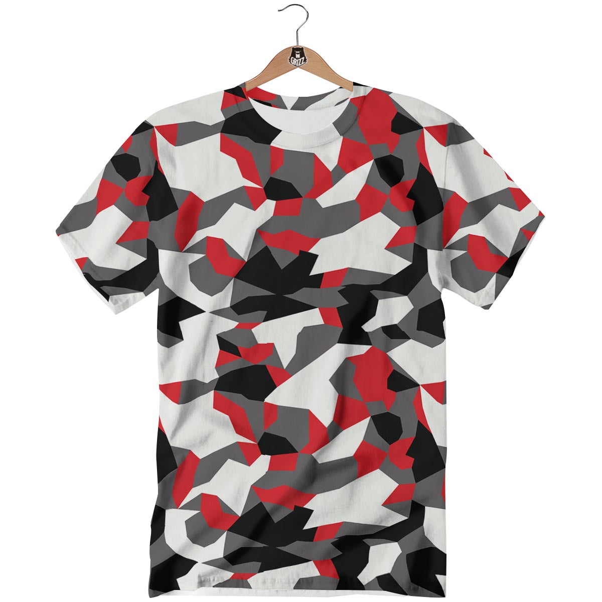 Digital Camo Grey And Red Print Pattern T-Shirt-grizzshop