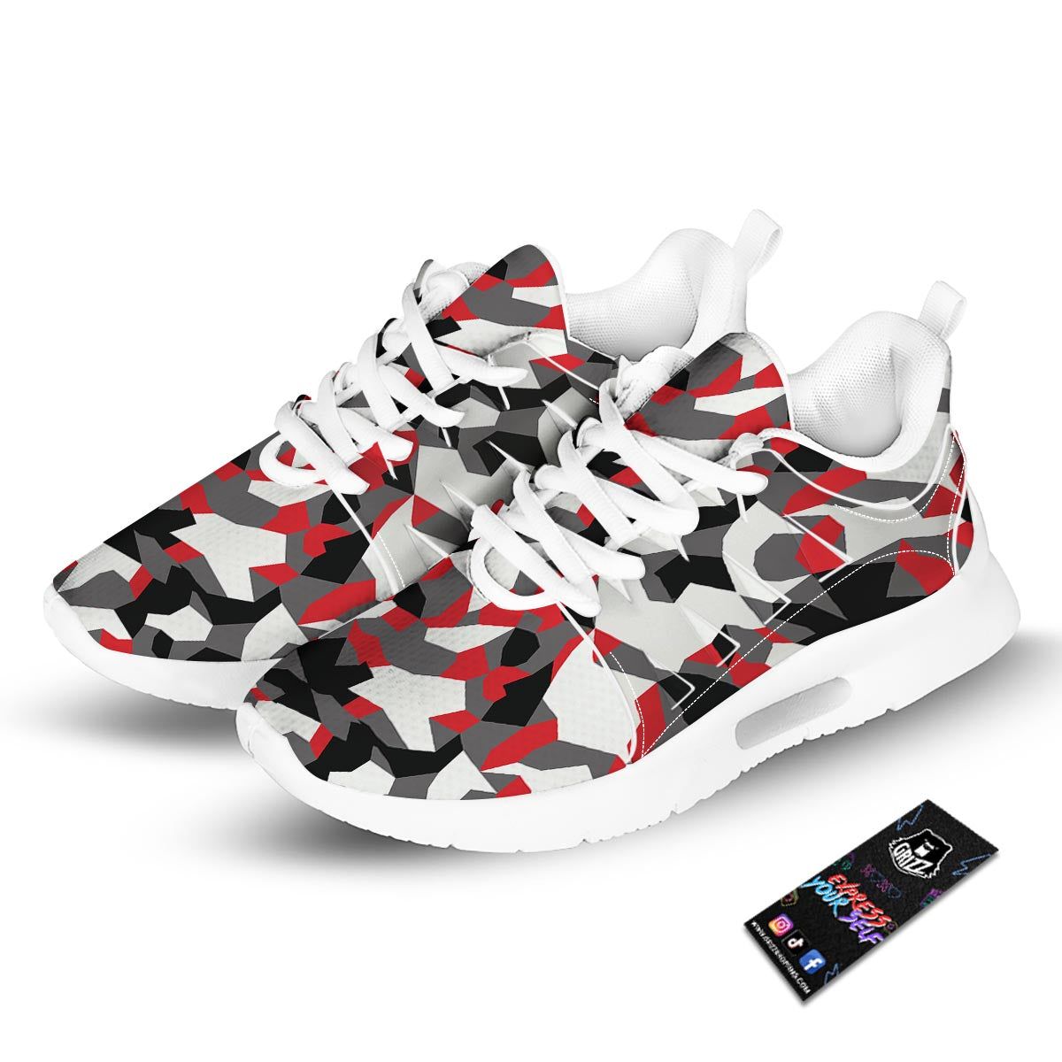 Digital Camo Grey And Red Print Pattern Tennis Shoes-grizzshop