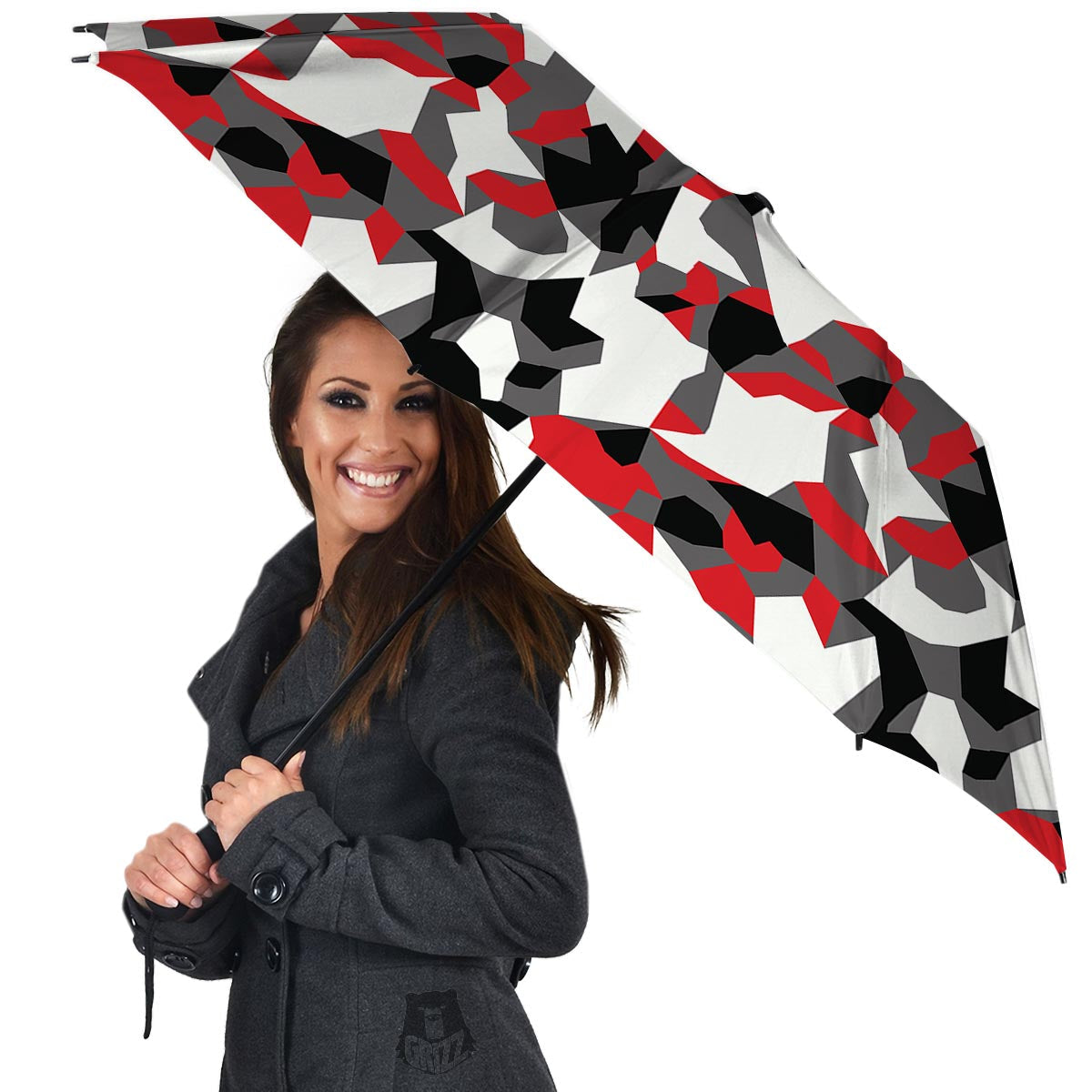 Digital Camo Grey And Red Print Pattern Umbrella-grizzshop