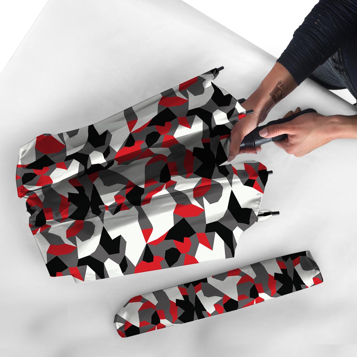 Digital Camo Grey And Red Print Pattern Umbrella-grizzshop