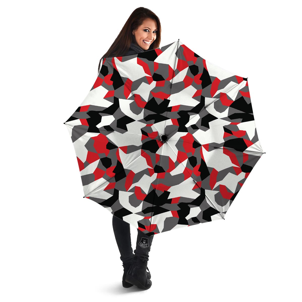 Digital Camo Grey And Red Print Pattern Umbrella-grizzshop