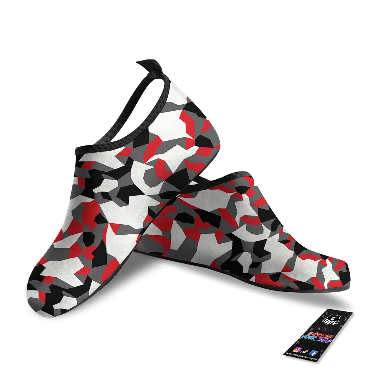 Digital Camo Grey And Red Print Pattern Water Shoes-grizzshop