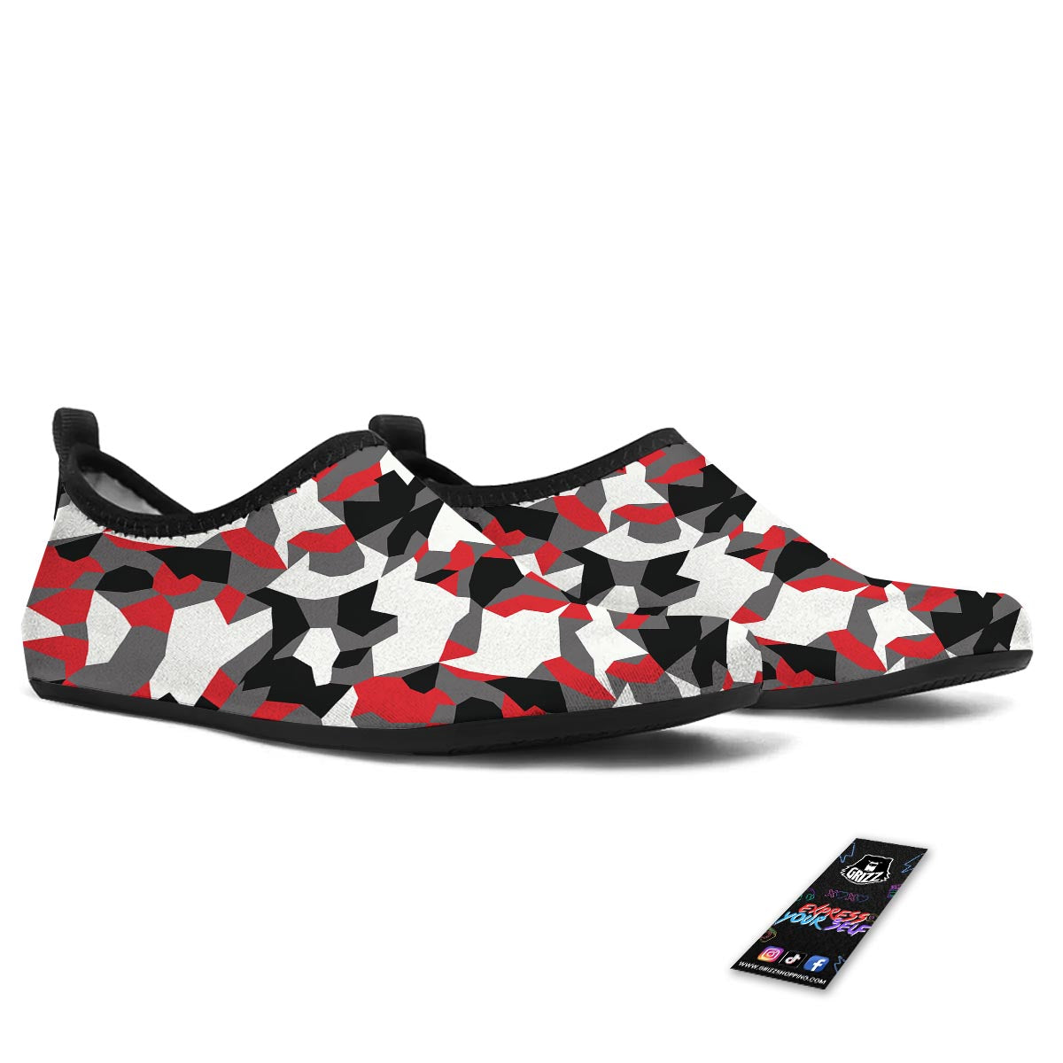 Digital Camo Grey And Red Print Pattern Water Shoes-grizzshop