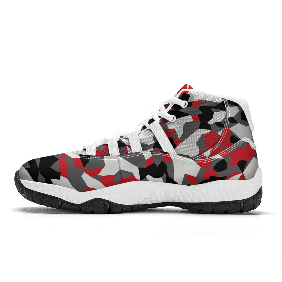 Digital Camo Grey And Red Print Pattern White Bball Shoes-grizzshop