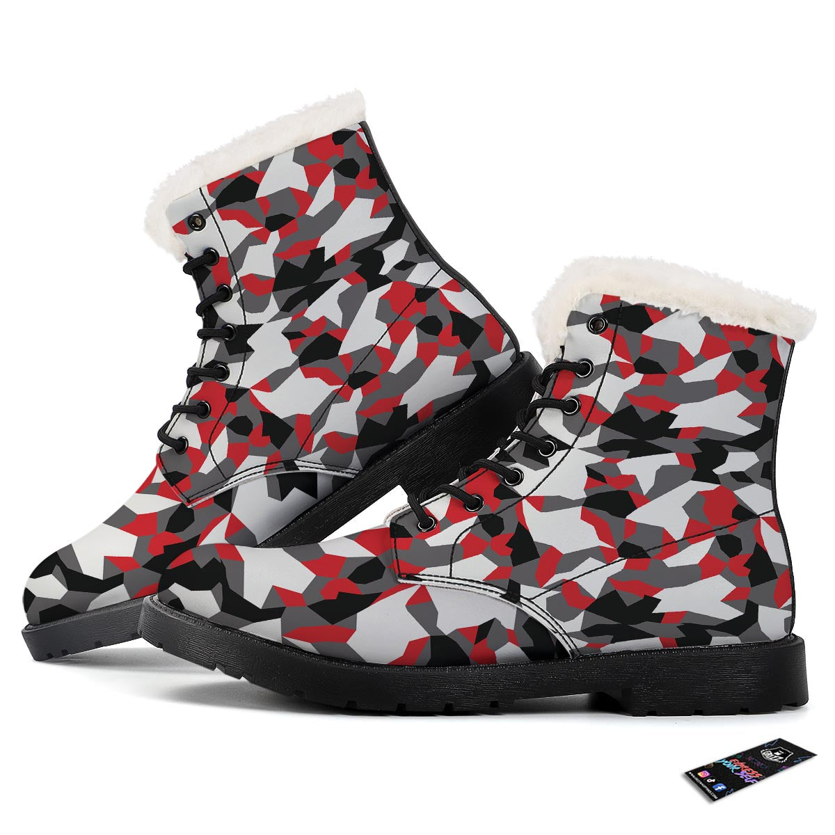 Digital Camo Grey And Red Print Pattern Winter Boots-grizzshop