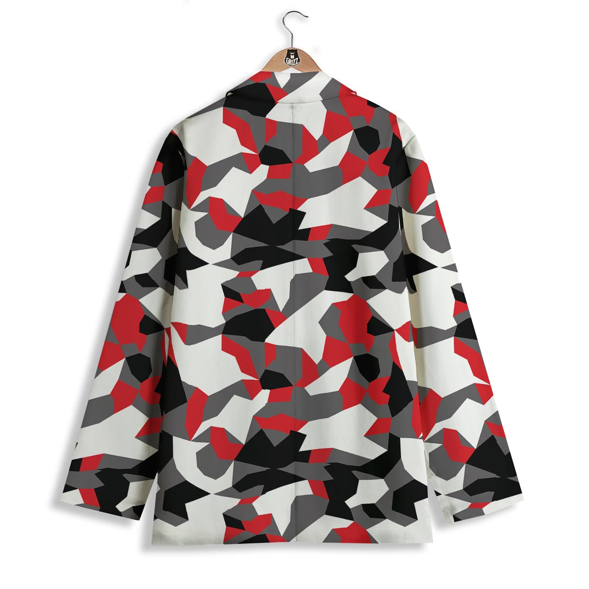 Digital Camo Grey And Red Print Pattern Women's Blazer-grizzshop