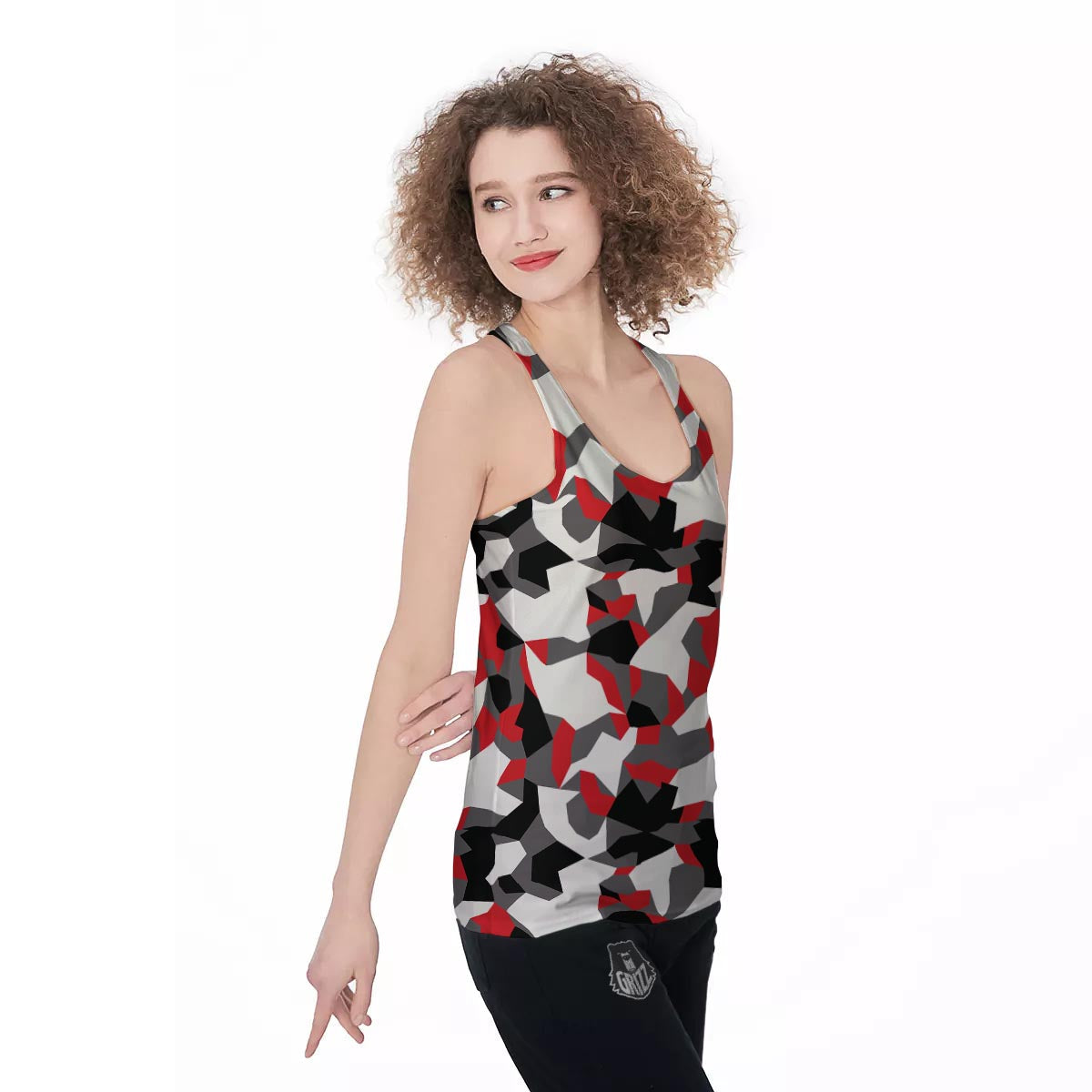 Digital Camo Grey And Red Print Pattern Women's Racerback Tank Top-grizzshop