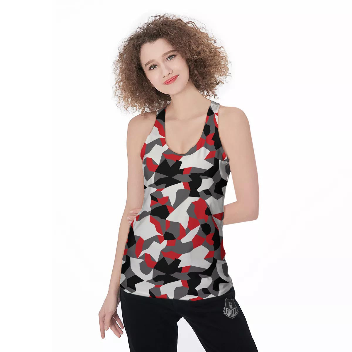 Digital Camo Grey And Red Print Pattern Women's Racerback Tank Top-grizzshop