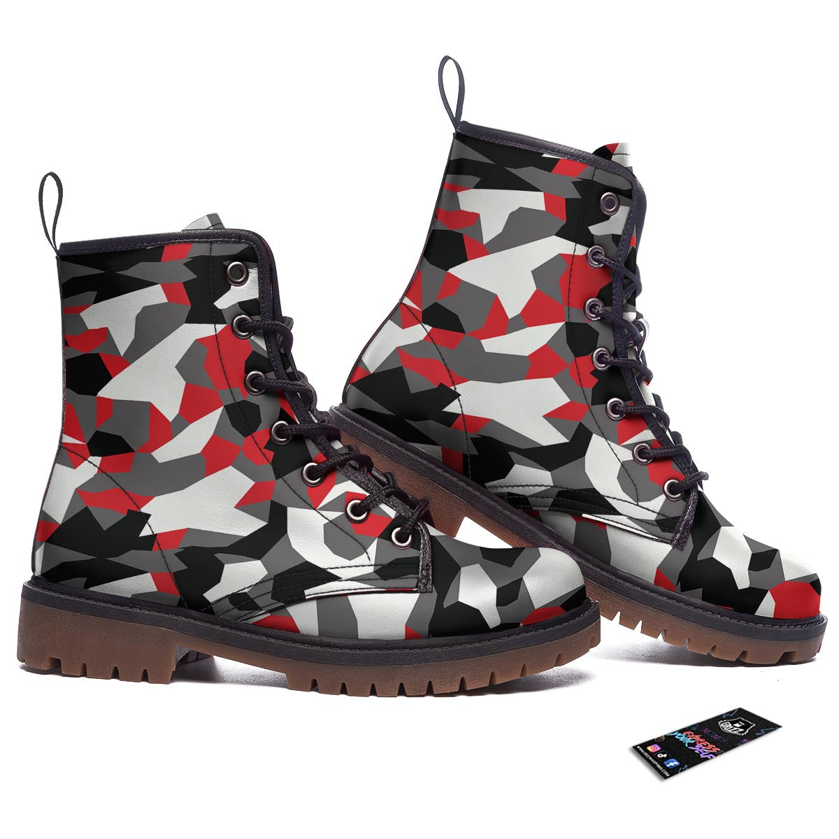 Digital Camo Grey And Red Print Pattern Work Boots-grizzshop