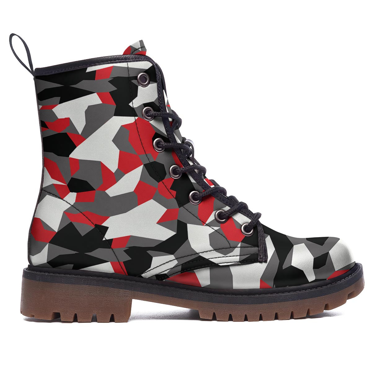 Digital Camo Grey And Red Print Pattern Work Boots-grizzshop