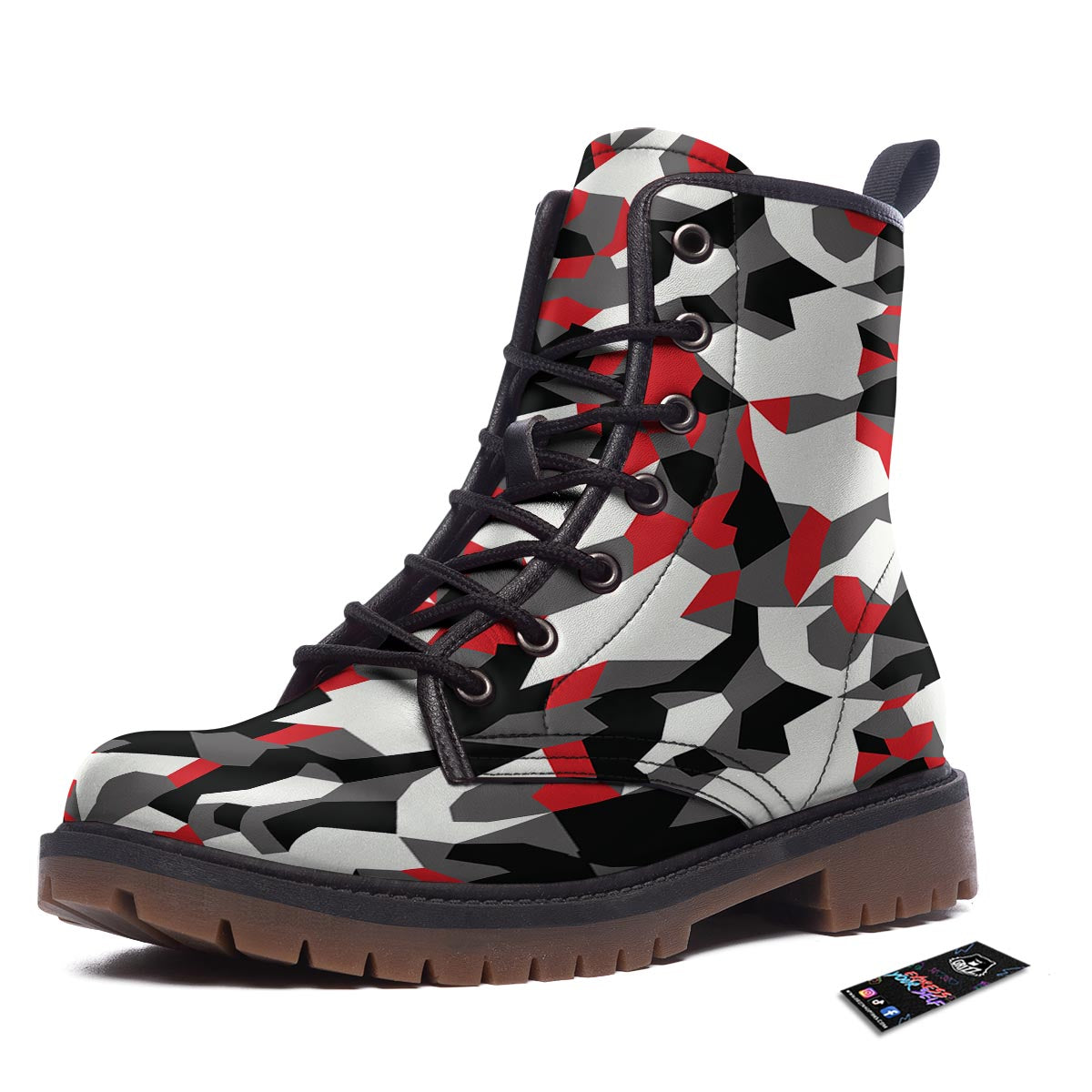 Digital Camo Grey And Red Print Pattern Work Boots-grizzshop