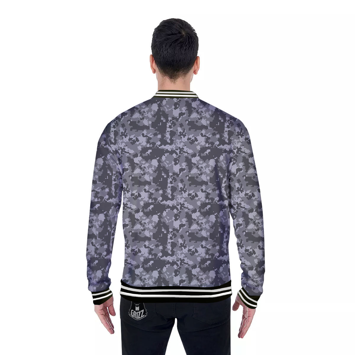 Digital Camo Grey Print Pattern Baseball Jacket-grizzshop