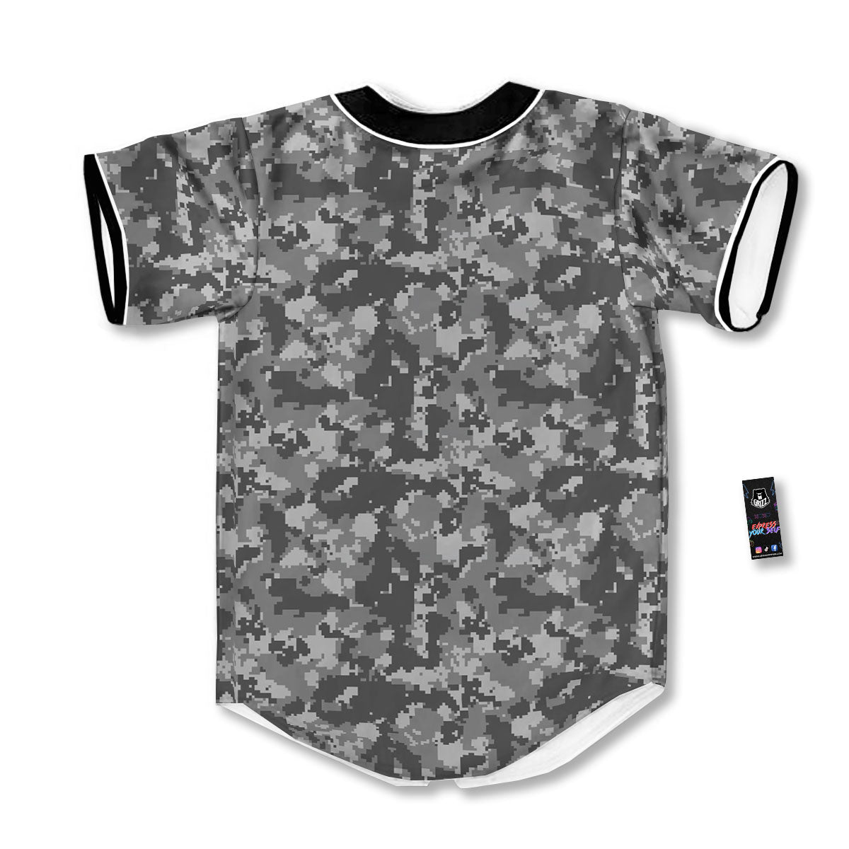 Digital Camo Grey Print Pattern Baseball Jersey-grizzshop