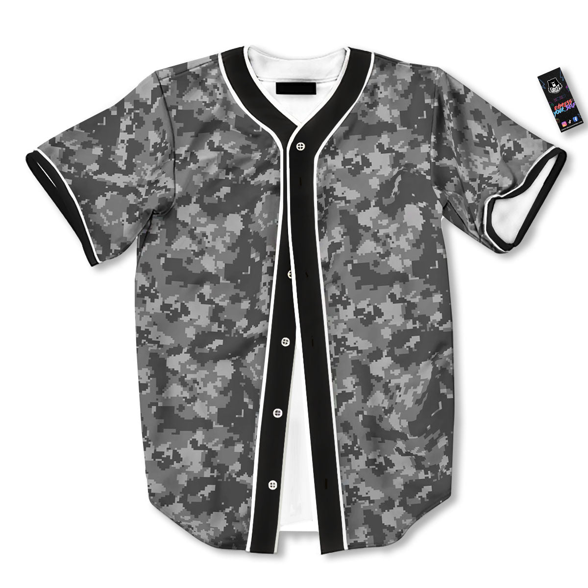 Digital Camo Grey Print Pattern Baseball Jersey-grizzshop