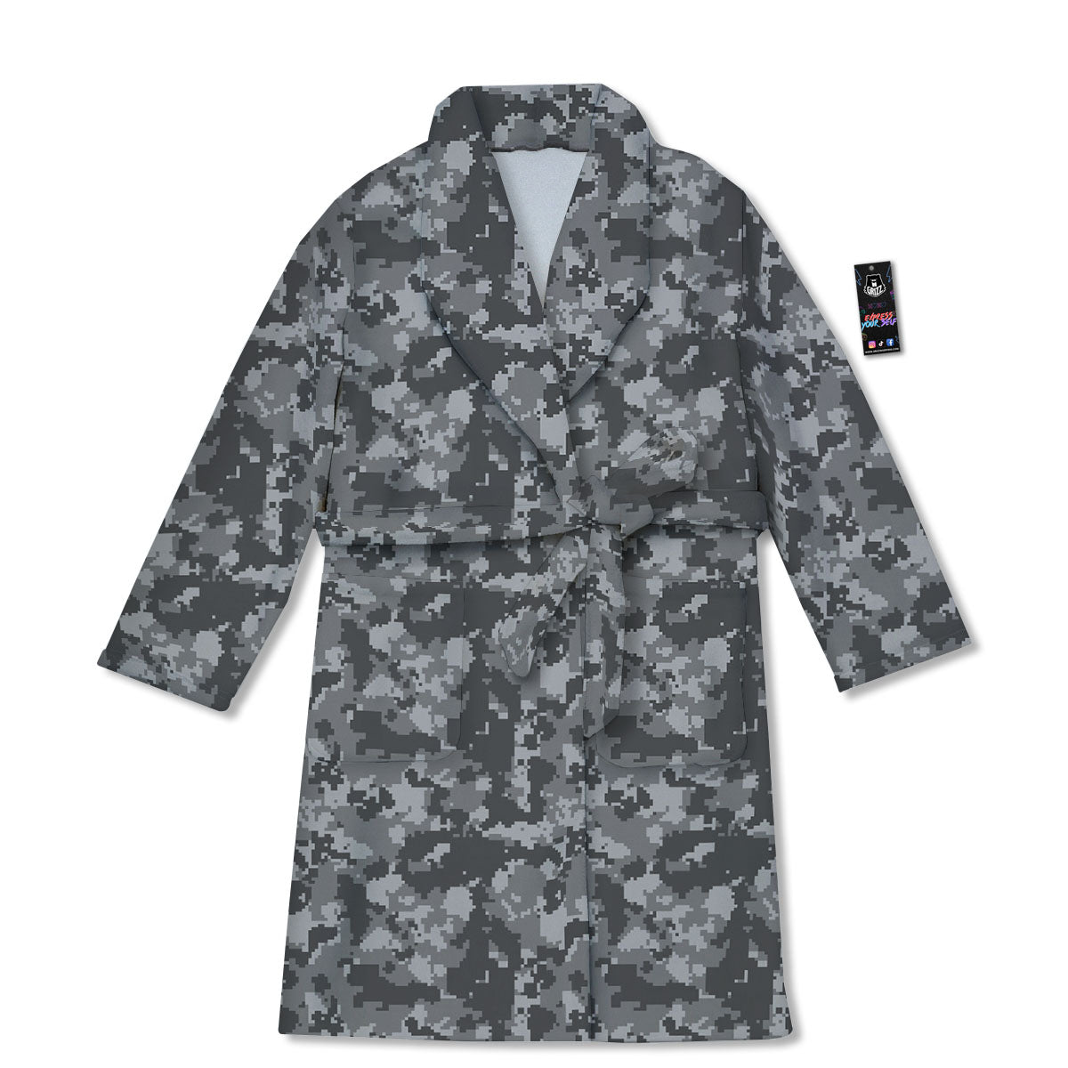 Digital Camo Grey Print Pattern Bathrobe-grizzshop