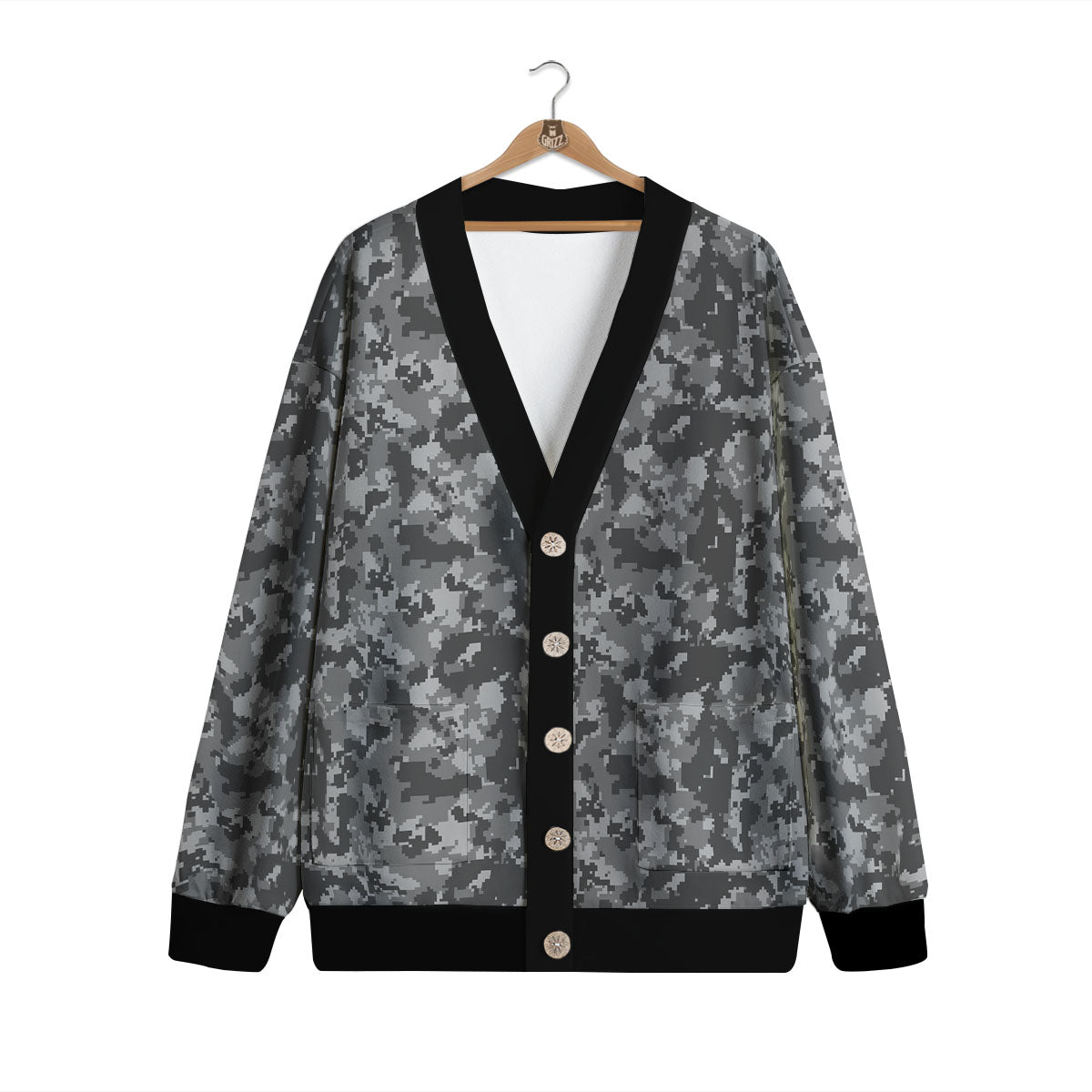 Digital Camo Grey Print Pattern Cardigan-grizzshop