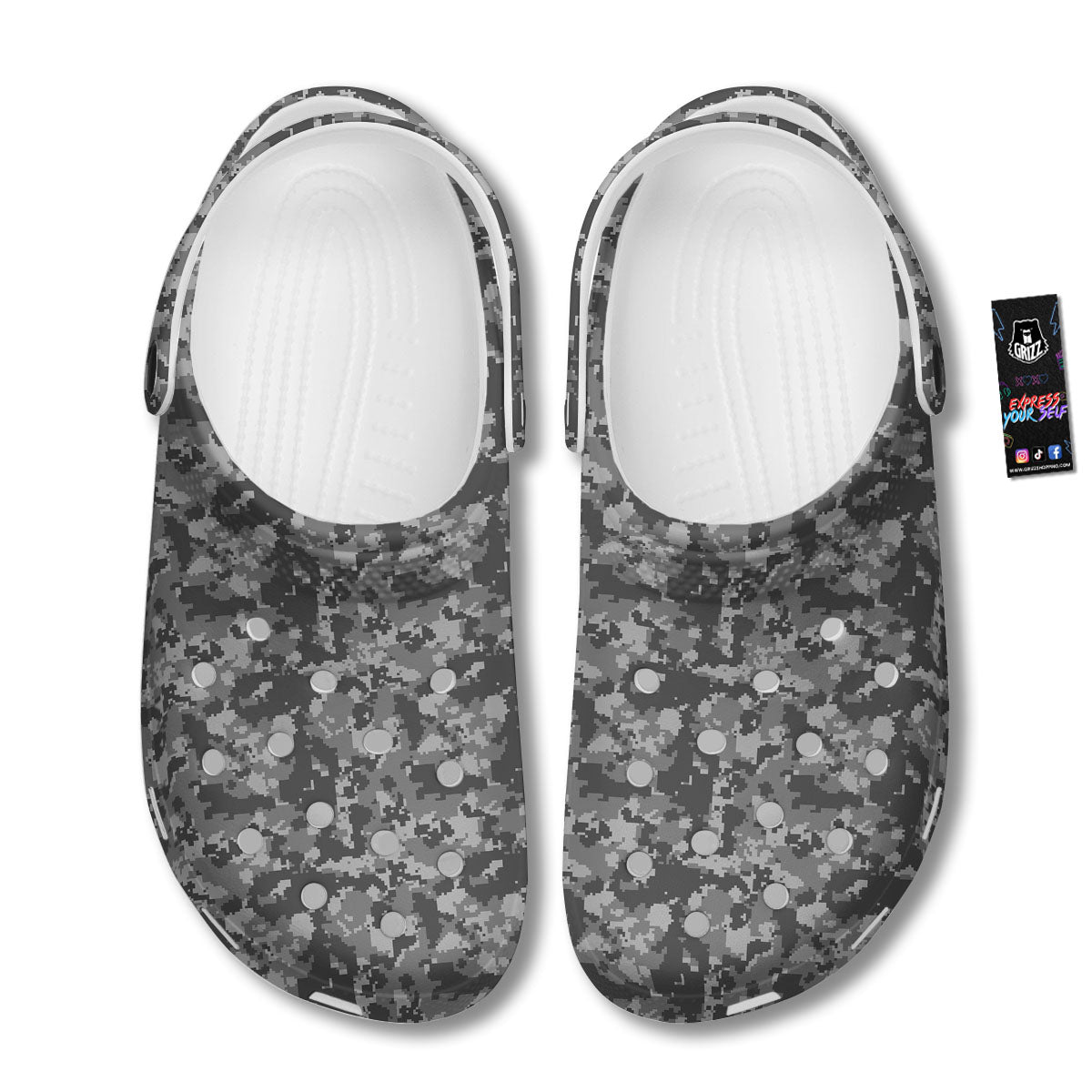 Digital Camo Grey Print Pattern Clog-grizzshop