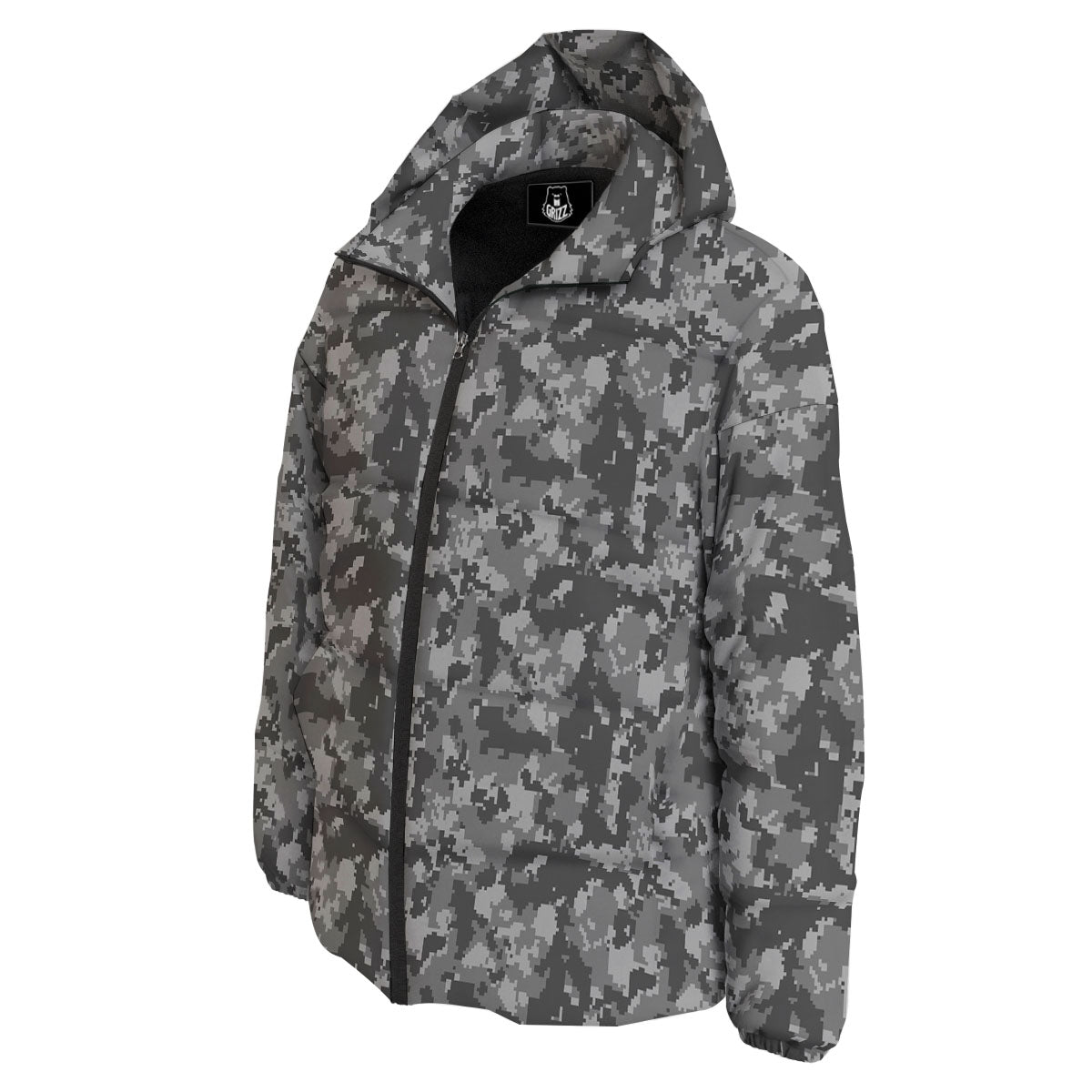 Digital Camo Grey Print Pattern Down Jacket-grizzshop