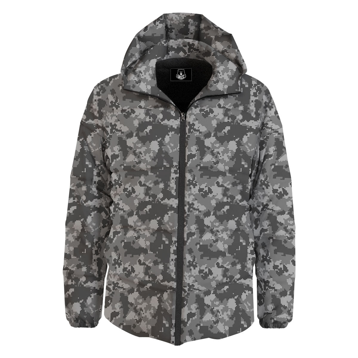 Digital Camo Grey Print Pattern Down Jacket-grizzshop