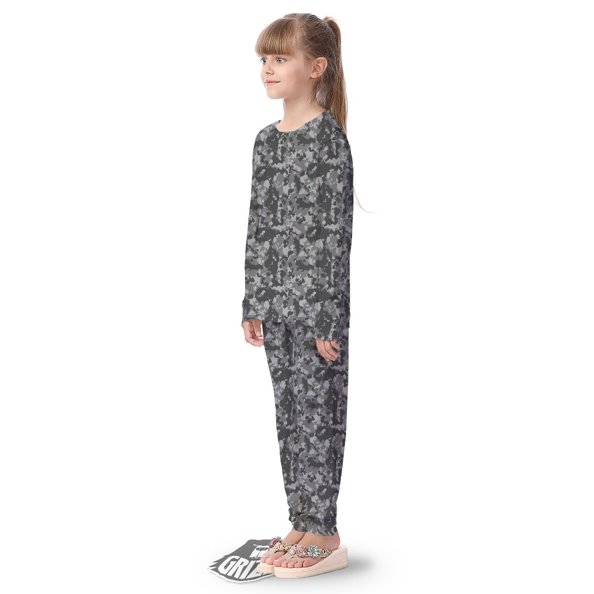 Digital Camo Grey Print Pattern Kid's Pajamas-grizzshop