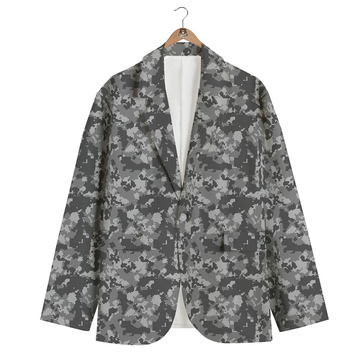 Digital Camo Grey Print Pattern Men's Blazer-grizzshop