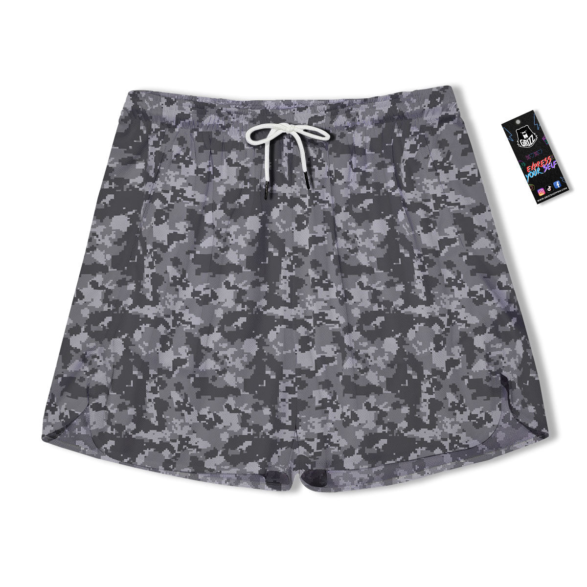 Digital Camo Grey Print Pattern Men's Running Shorts-grizzshop