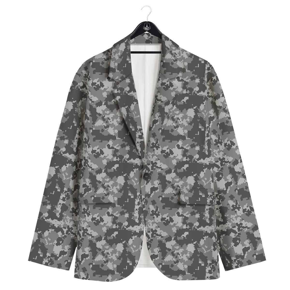 Digital Camo Grey Print Pattern Men's Sport Coat-grizzshop