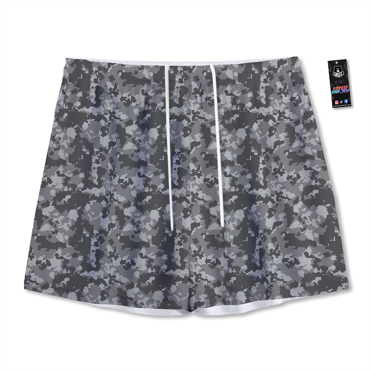 Digital Camo Grey Print Pattern Mesh Shorts