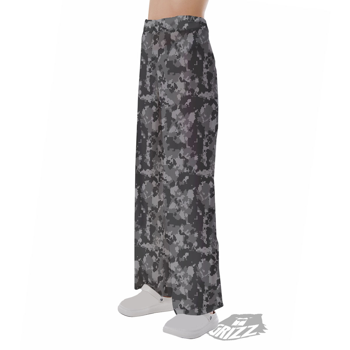 Digital Camo Grey Print Pattern Pajama Pants-grizzshop
