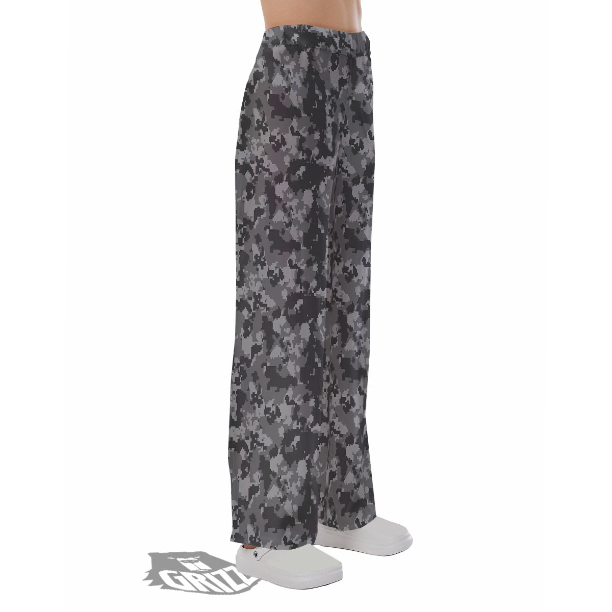 Digital Camo Grey Print Pattern Pajama Pants-grizzshop