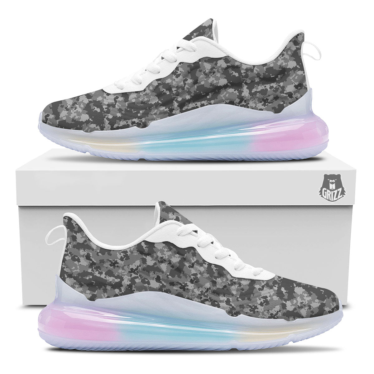 Digital Camo Grey Print Pattern Running Sneakers-grizzshop