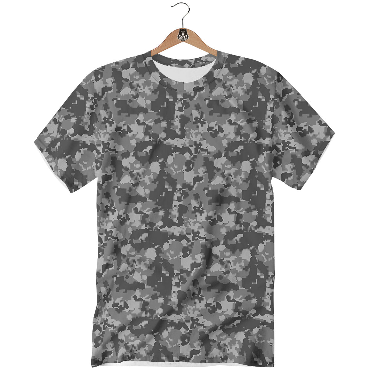 Digital Camo Grey Print Pattern T-Shirt-grizzshop