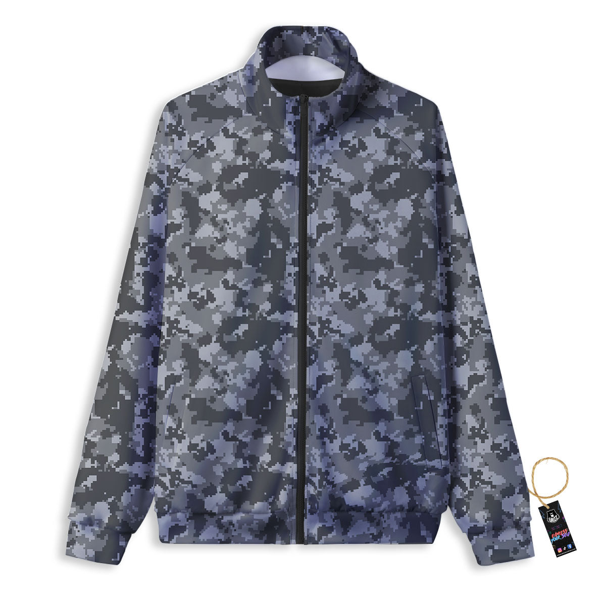 Digital Camo Grey Print Pattern Track Jacket-grizzshop