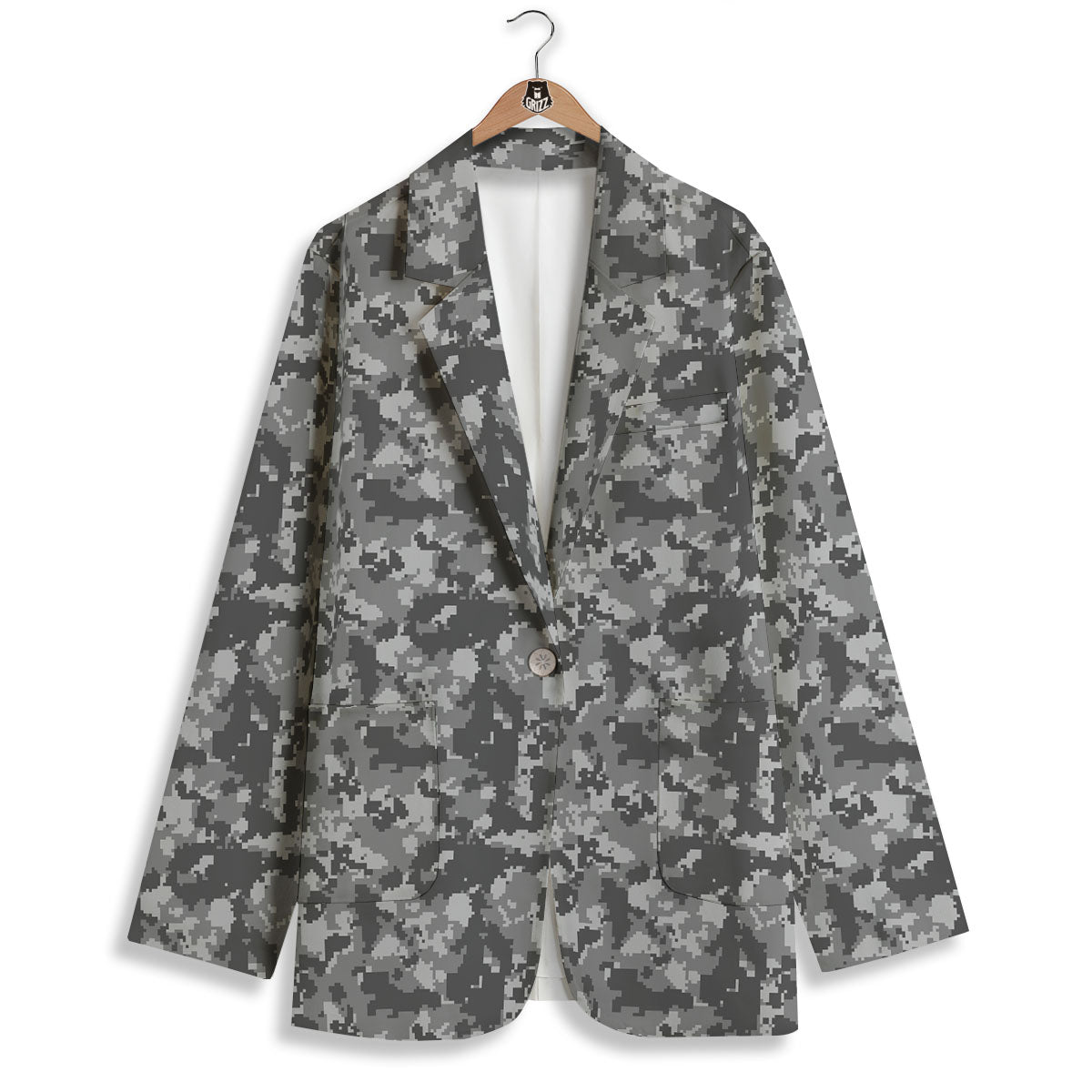 Digital Camo Grey Print Pattern Women's Blazer-grizzshop